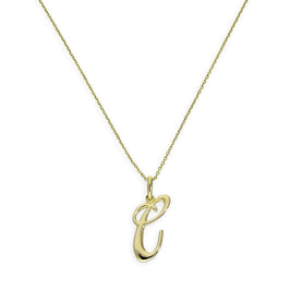 Collier avec pendentif en or 9 carats, lettre C, calligraphie fantaisie, 40 à 50 cm