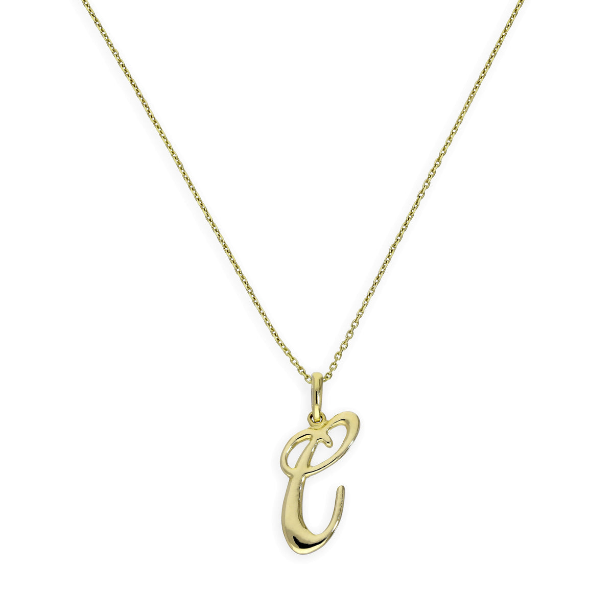 Collier avec pendentif en or 9 carats, lettre C, calligraphie fantaisie, 40 à 50 cm