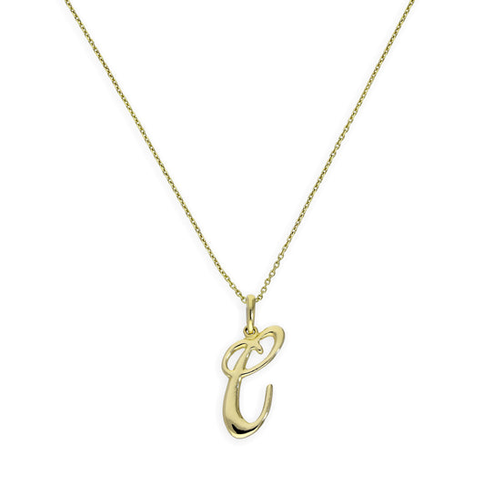 Collier avec pendentif en or 9 carats, lettre C, calligraphie fantaisie, 40 à 50 cm