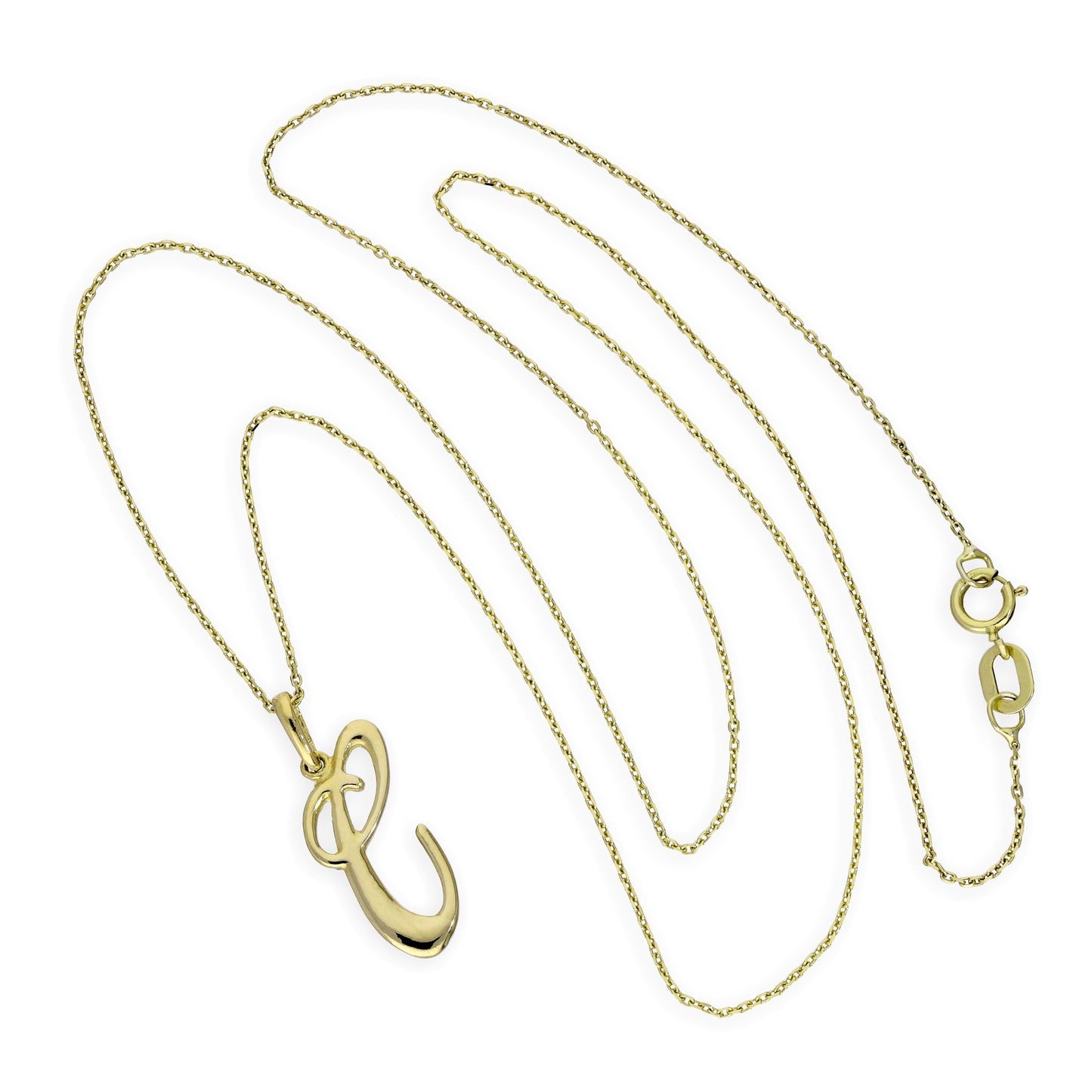 Collier avec pendentif en or 9 carats, lettre C, calligraphie fantaisie, 40 à 50 cm