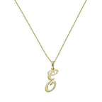 Collier avec pendentif en or 9 carats, lettre E, calligraphie fantaisie, 40 à 50 cm