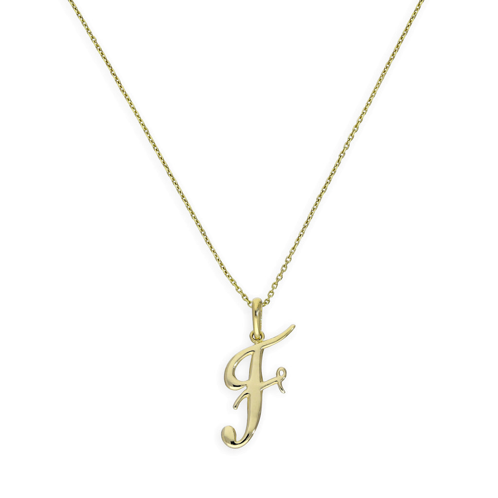 Collier avec pendentif en or 9 carats, lettre F, calligraphie fantaisie, 40 à 50 cm