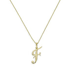 Collier avec pendentif en or 9 carats, lettre F, calligraphie fantaisie, 40 à 50 cm