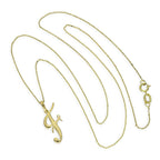 Collier avec pendentif en or 9 carats, lettre F, calligraphie fantaisie, 40 à 50 cm