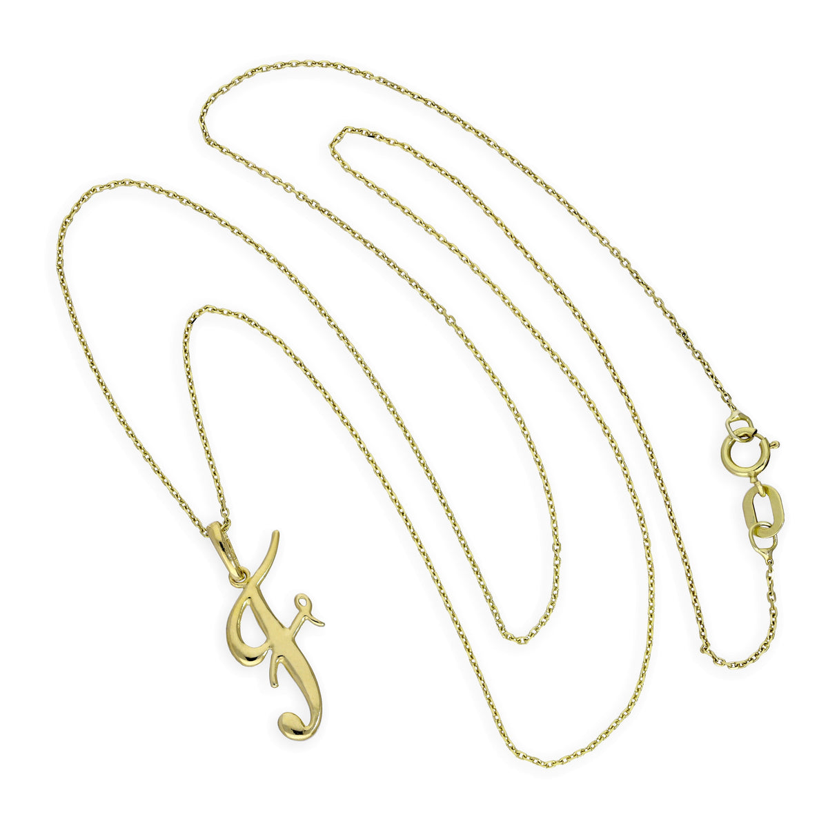 Collier avec pendentif en or 9 carats, lettre F, calligraphie fantaisie, 40 à 50 cm