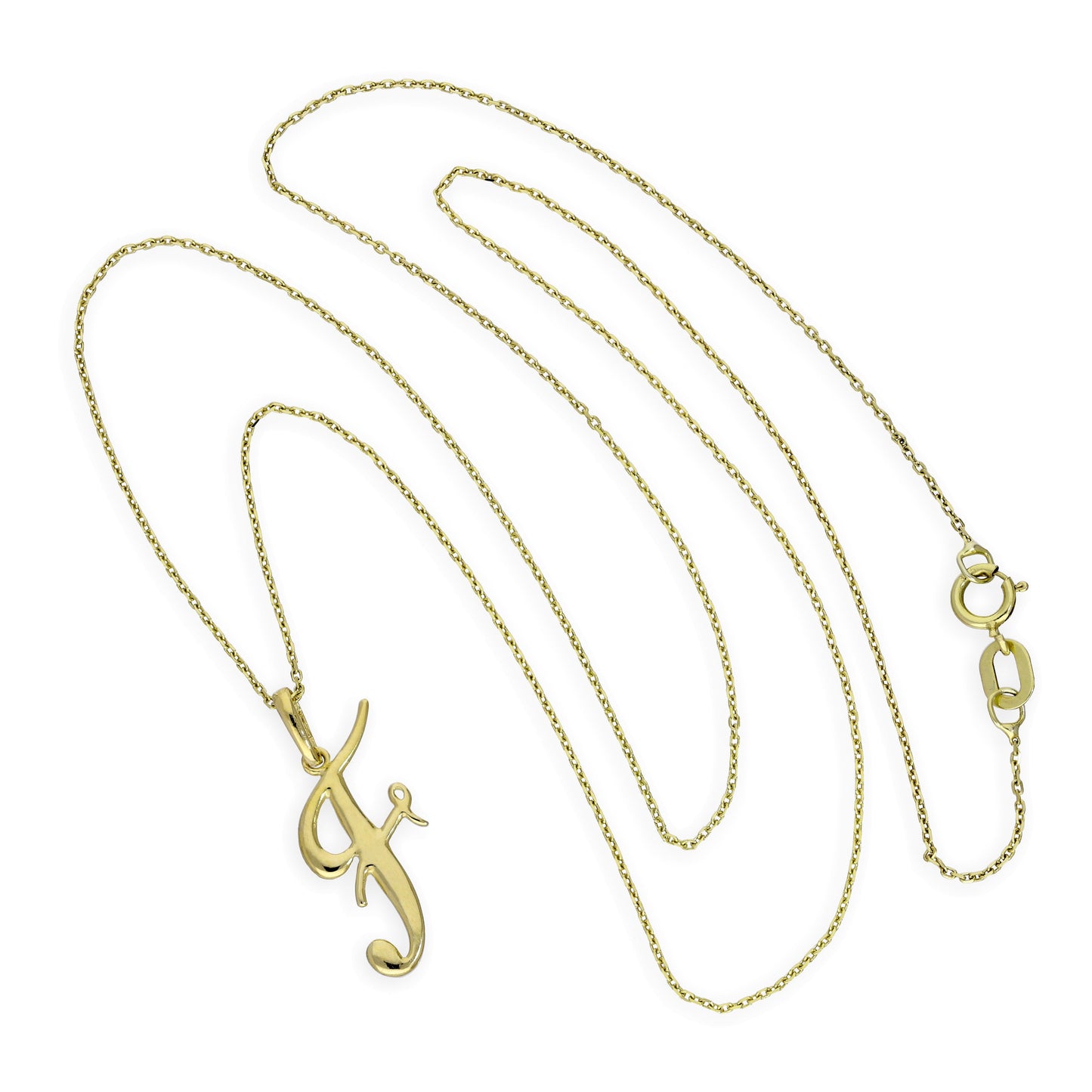 Collier avec pendentif en or 9 carats, lettre F, calligraphie fantaisie, 40 à 50 cm