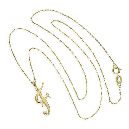 Collier avec pendentif en or 9 carats, lettre F, calligraphie fantaisie, 40 à 50 cm
