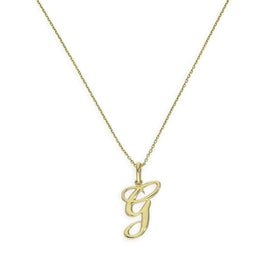Collier avec pendentif en or 9 carats, lettre G, calligraphie fantaisie, 40 à 50 cm