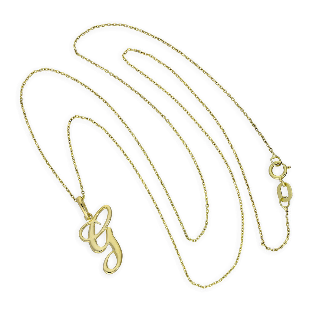 Collier avec pendentif en or 9 carats, lettre G, calligraphie fantaisie, 40 à 50 cm