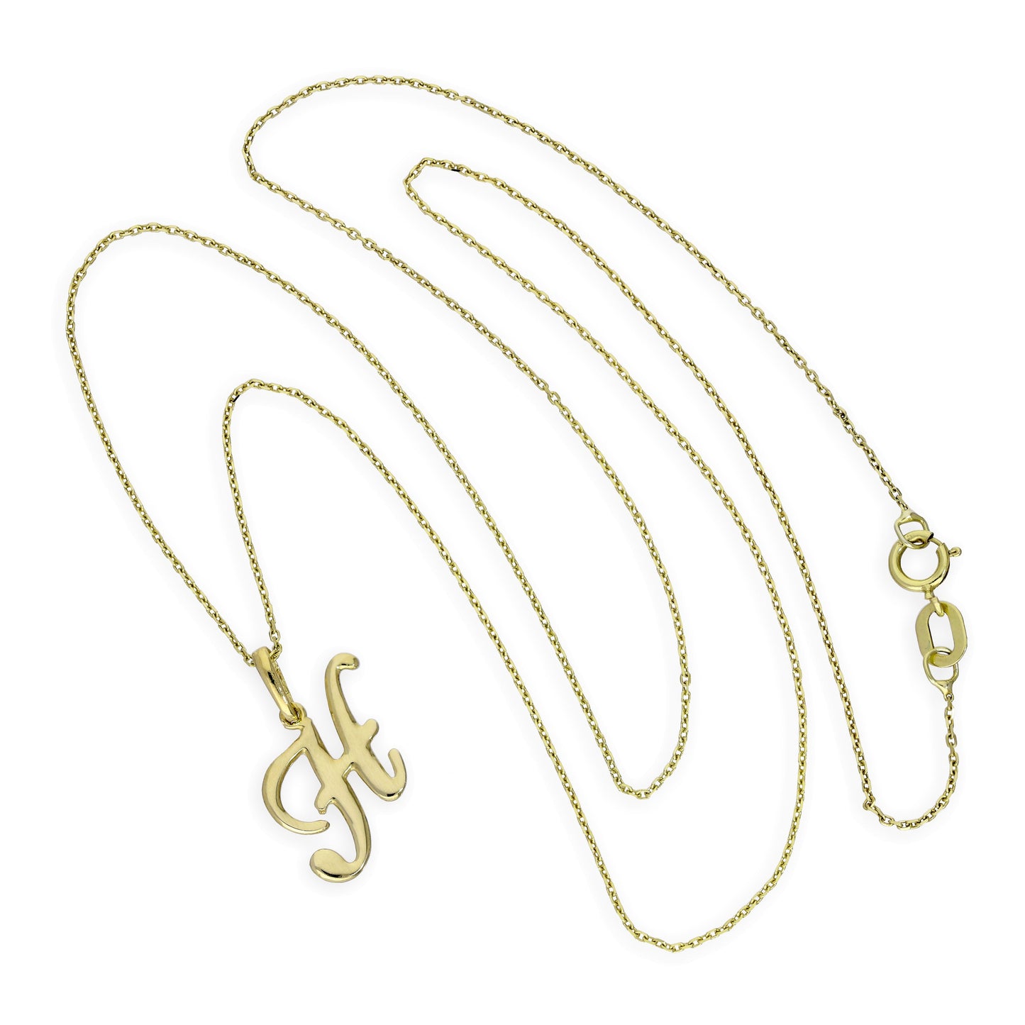 Collier avec pendentif en or 9 carats, lettre H, calligraphie fantaisie, 40 à 50 cm
