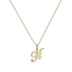 Collier avec pendentif en or 9 carats, lettre H, calligraphie fantaisie, 40 à 50 cm
