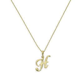 Collier avec pendentif en or 9 carats, lettre H, calligraphie fantaisie, 40 à 50 cm