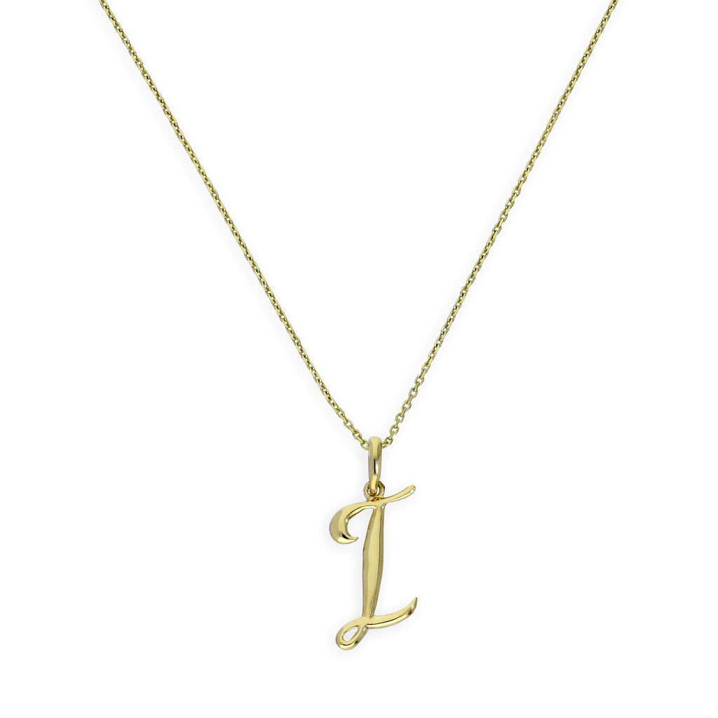 Collier avec pendentif en or 9 carats, lettre I, calligraphie fantaisie, 40 à 50 cm
