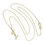 Collier avec pendentif en or 9 carats, lettre I, calligraphie fantaisie, 40 à 50 cm