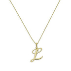 Collier avec pendentif en or 9 carats, lettre L, calligraphie fantaisie, 40 à 50 cm