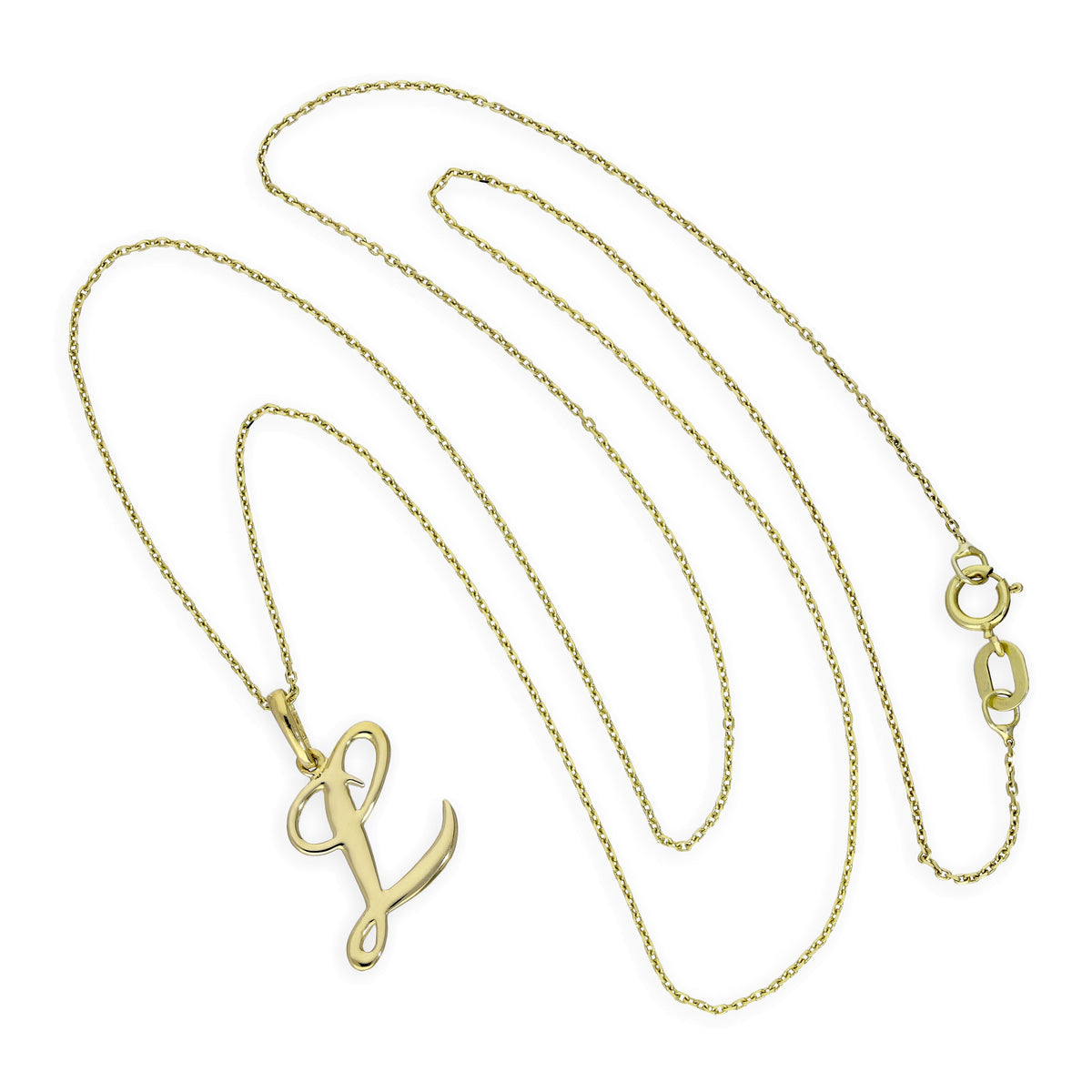 Collier avec pendentif en or 9 carats, lettre L, calligraphie fantaisie, 40 à 50 cm