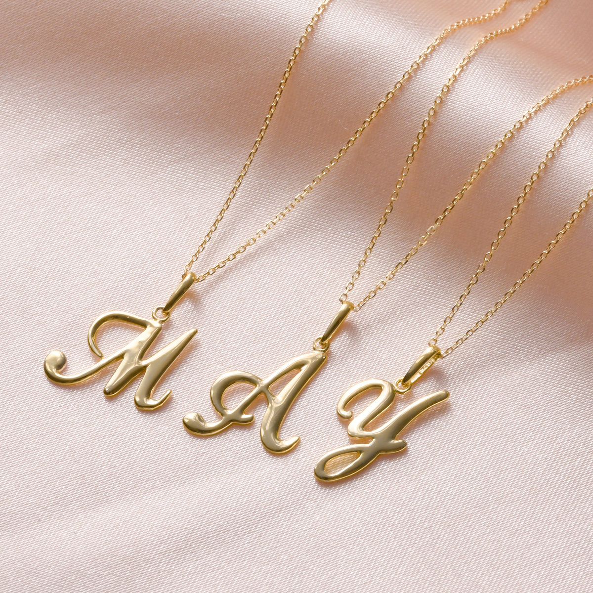 Collier avec pendentif en or 9 carats, lettre Y, calligraphie fantaisie, 40 à 50 cm