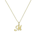 Collier avec pendentif en or 9 carats, lettre M, calligraphie fantaisie, 40 à 50 cm