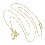 Collier avec pendentif en or 9 carats, lettre M, calligraphie fantaisie, 40 à 50 cm