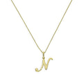 Collier avec pendentif en or 9 carats, lettre N, calligraphie fantaisie, 40 à 50 cm