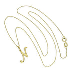 Collier avec pendentif en or 9 carats, lettre N, calligraphie fantaisie, 40 à 50 cm