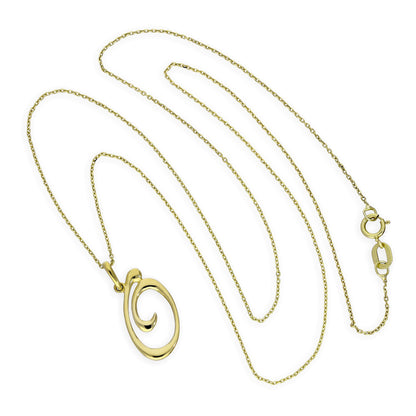 Collier avec pendentif en or 9 carats, motif calligraphie fantaisie, lettre O, 40 à 50 cm