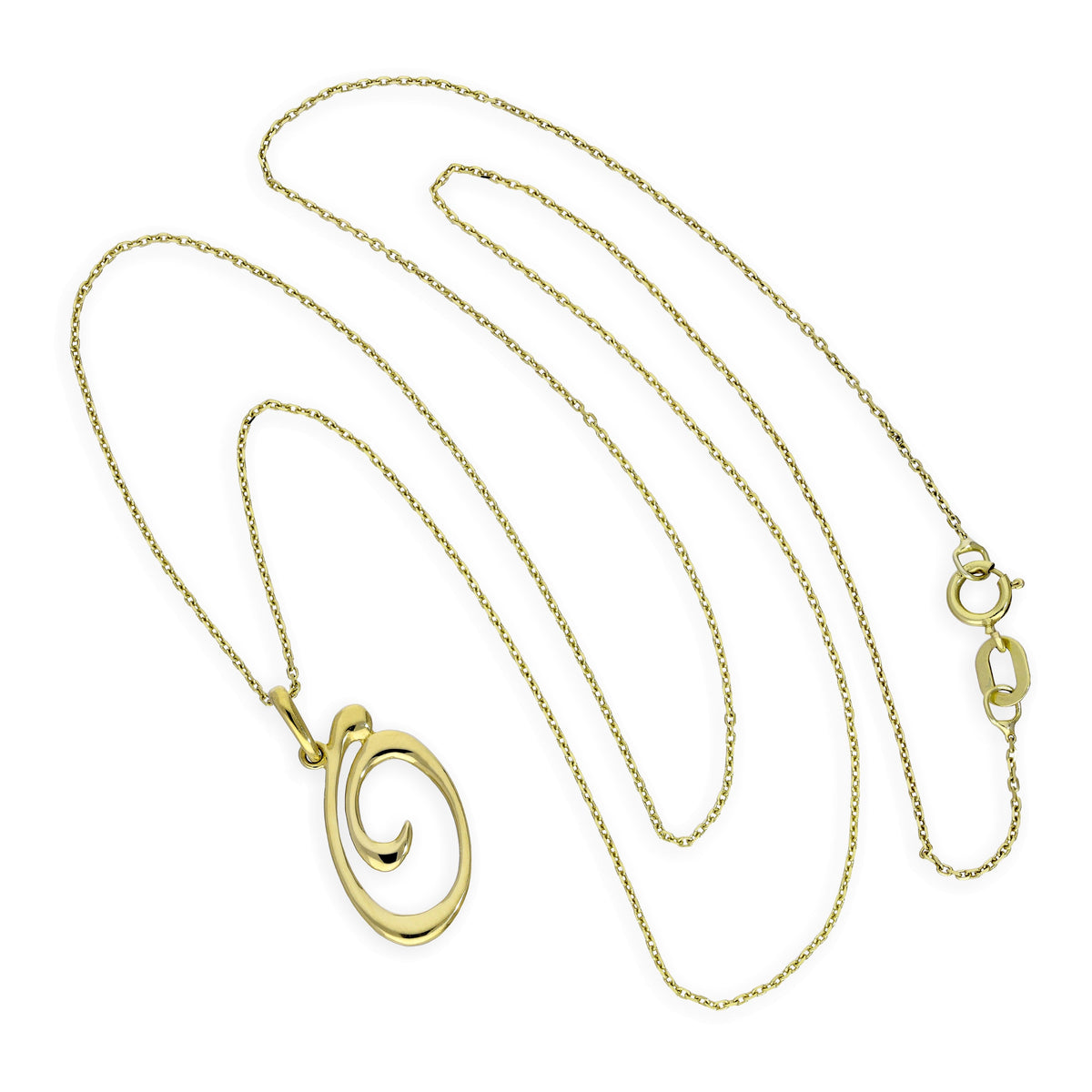 Collier avec pendentif en or 9 carats, motif calligraphie fantaisie, lettre O, 40 à 50 cm