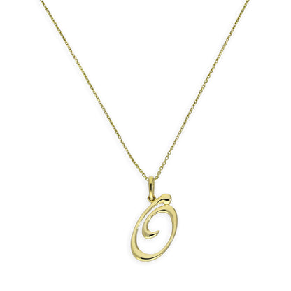 Collier avec pendentif en or 9 carats, motif calligraphie fantaisie, lettre O, 40 à 50 cm