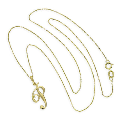 Collier avec pendentif en or 9 carats, lettre P, calligraphie fantaisie, 40 à 50 cm