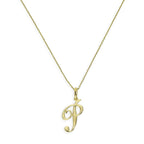 Collier avec pendentif en or 9 carats, lettre P, calligraphie fantaisie, 40 à 50 cm