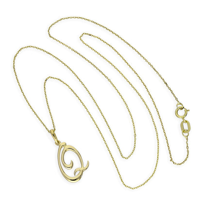 Collier avec pendentif en or 9 carats, lettre Q, calligraphie fantaisie, 40 à 50 cm