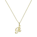 Collier avec pendentif en or 9 carats, lettre R, calligraphie fantaisie, 40 à 50 cm