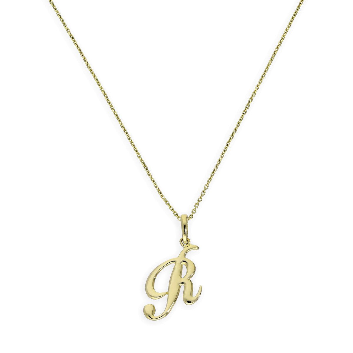 Collier avec pendentif en or 9 carats, lettre R, calligraphie fantaisie, 40 à 50 cm