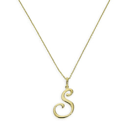 Collier avec pendentif en or 9 carats, lettre S, calligraphie fantaisie, 40 à 50 cm