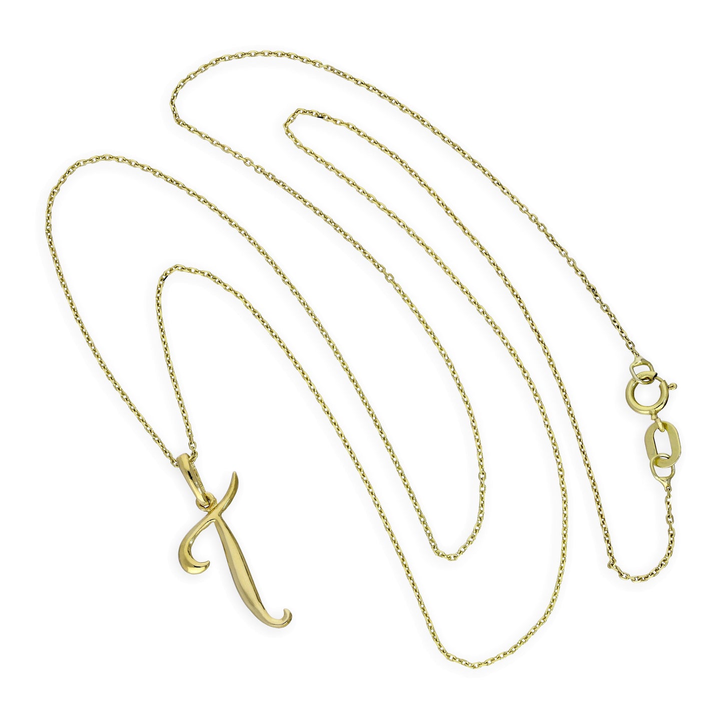 Collier avec pendentif en or 9 carats, motif calligraphie fantaisie, lettre T, 40 à 50 cm