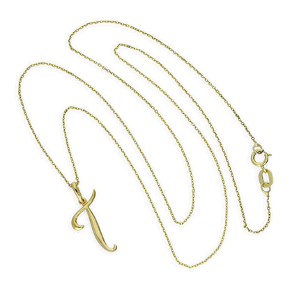 Collier avec pendentif en or 9 carats, motif calligraphie fantaisie, lettre T, 40 à 50 cm