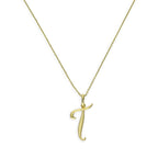 Collier avec pendentif en or 9 carats, motif calligraphie fantaisie, lettre T, 40 à 50 cm
