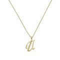 Collier avec pendentif en or 9 carats, lettre U, calligraphie fantaisie, 40 à 50 cm