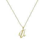 Collier avec pendentif en or 9 carats, lettre U, calligraphie fantaisie, 40 à 50 cm