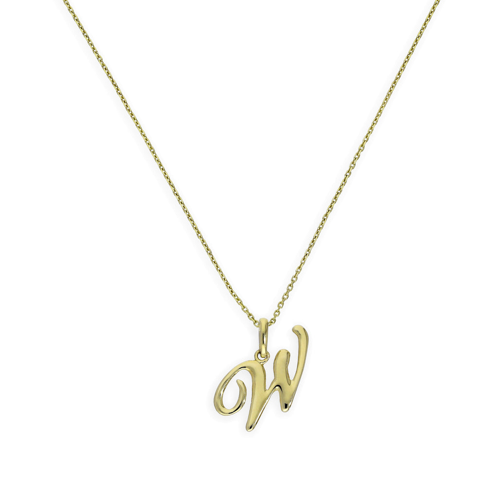 Collier avec pendentif en or 9 carats, lettre W, calligraphie fantaisie, 40 à 50 cm