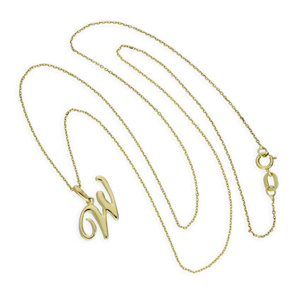 Collier avec pendentif en or 9 carats, lettre W, calligraphie fantaisie, 40 à 50 cm