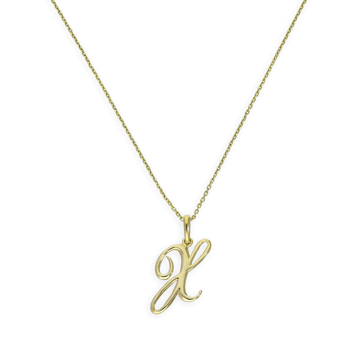 Collier avec pendentif en or 9 carats, lettre X, calligraphie fantaisie, 40 à 50 cm
