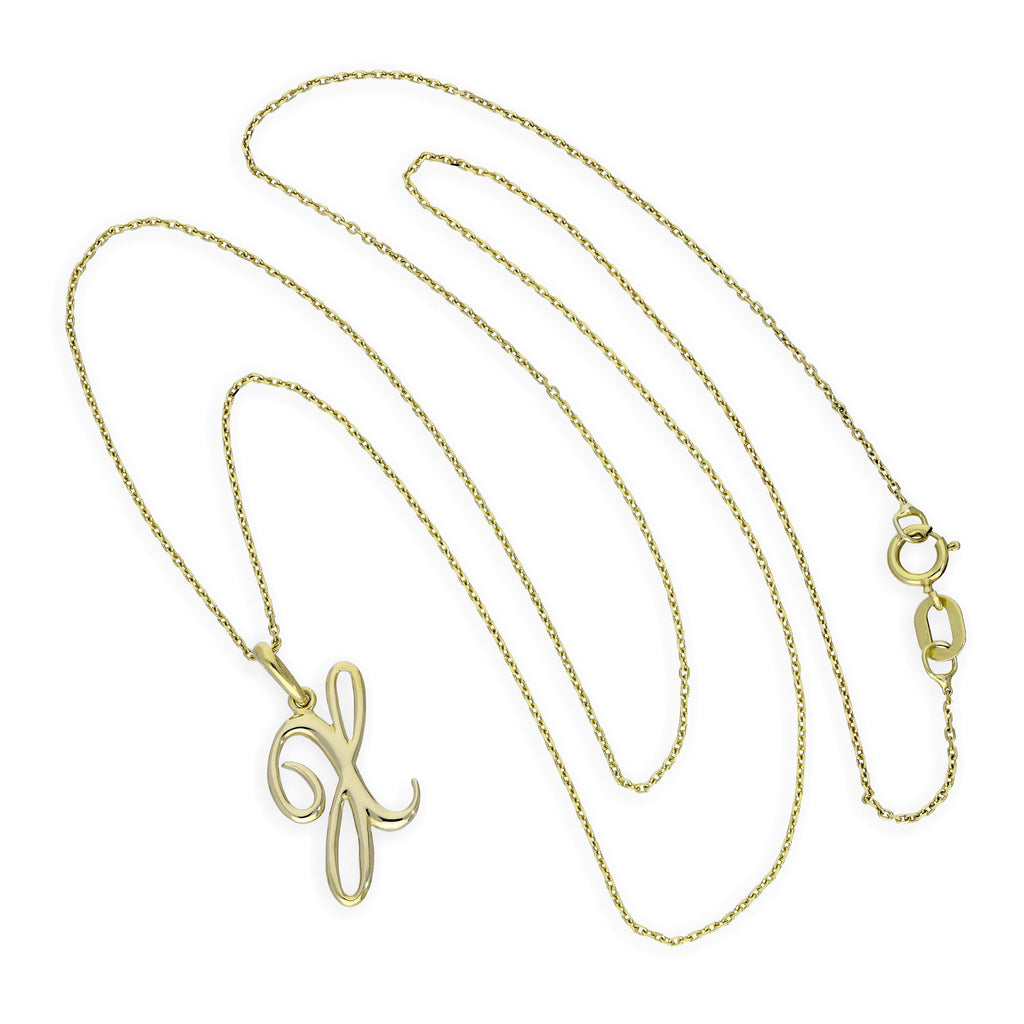 Collier avec pendentif en or 9 carats, lettre X, calligraphie fantaisie, 40 à 50 cm