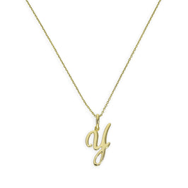 Collier avec pendentif en or 9 carats, lettre Y, calligraphie fantaisie, 40 à 50 cm
