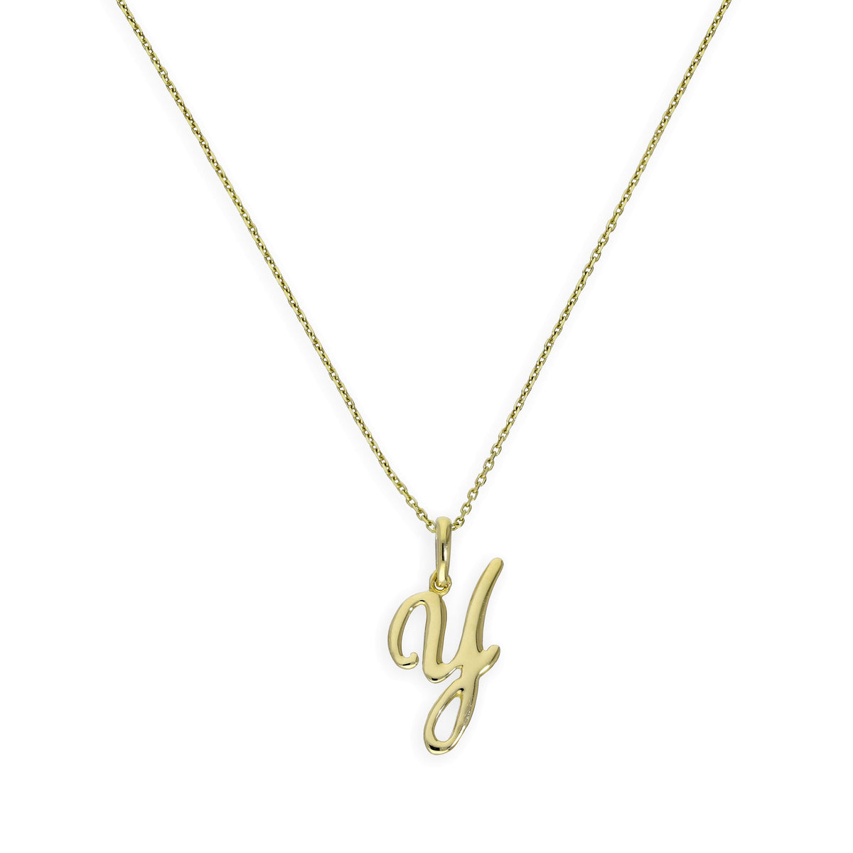Collier avec pendentif en or 9 carats, lettre Y, calligraphie fantaisie, 40 à 50 cm