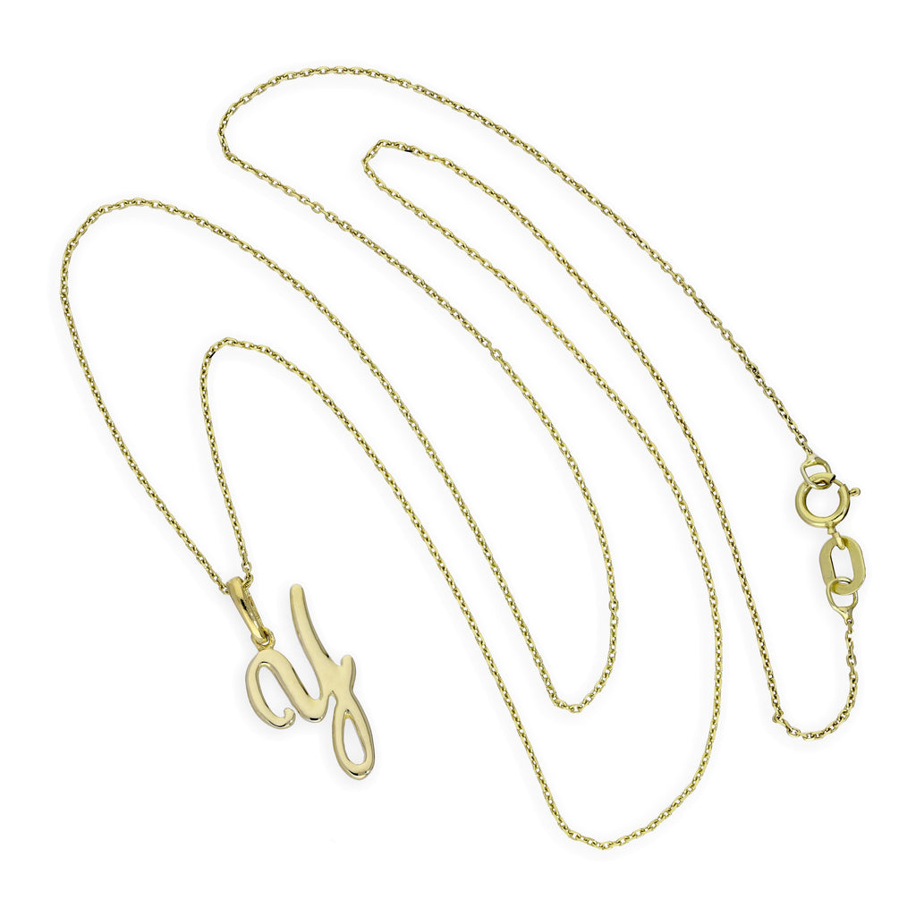 Collier avec pendentif en or 9 carats, lettre Y, calligraphie fantaisie, 40 à 50 cm