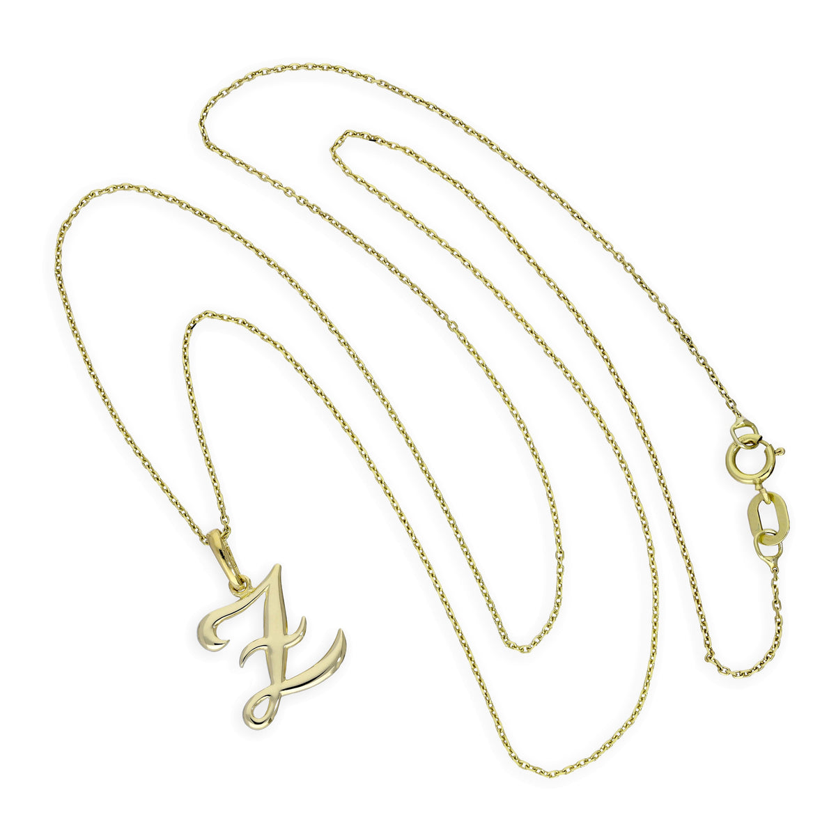 Collier avec pendentif en or 9 carats, lettre Z, calligraphie fantaisie, 40 à 50 cm