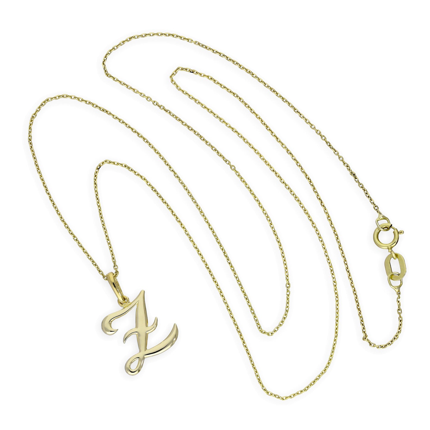 Collier avec pendentif en or 9 carats, lettre Z, calligraphie fantaisie, 40 à 50 cm