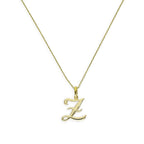 Collier avec pendentif en or 9 carats, lettre Z, calligraphie fantaisie, 40 à 50 cm