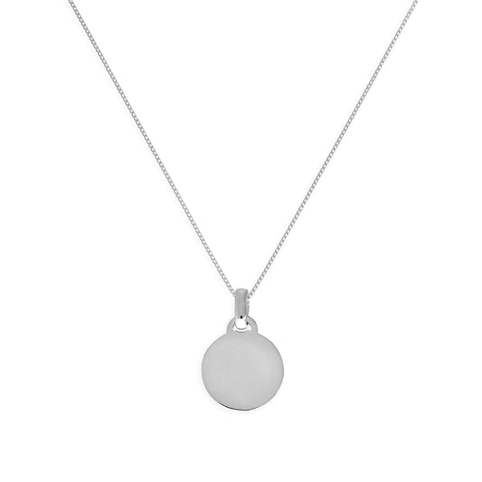 Collier pendentif petit cercle gravable en or blanc 9 carats, 40 à 50 cm